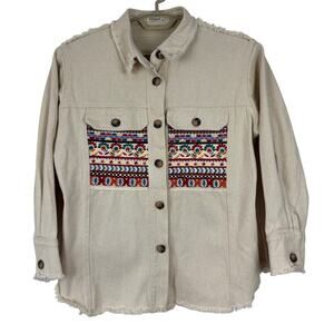 Dorado Southwest Embroidered Canvas Jacket Medium Beige Oatmeal Cotton Festival